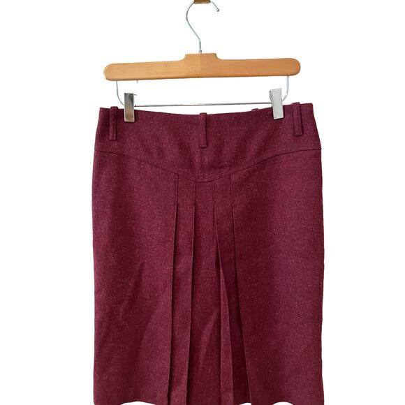 Burberry Red Wool Button Front Military Style Tweed Pencil Skirt 4 - Picture 4 of 9